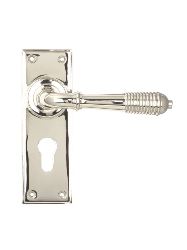 Polished Nickel Reeded Lever Euro Lock Set