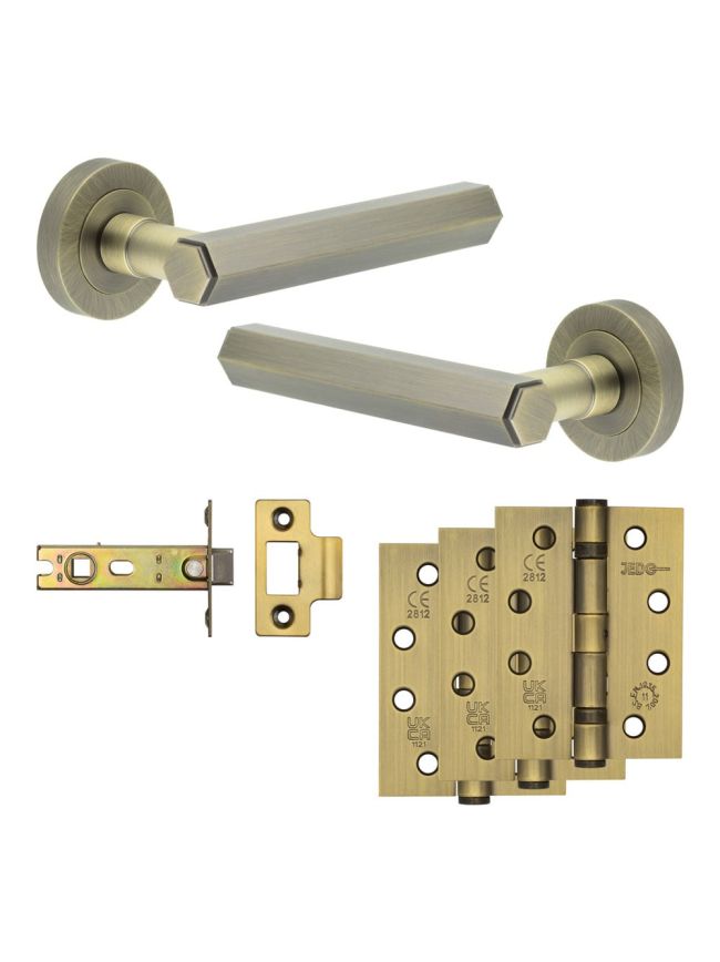Complete Hex Door Handle Pack - Internal Doors - Antique Brass - By Frelan Hardware - JE-C3A-AB