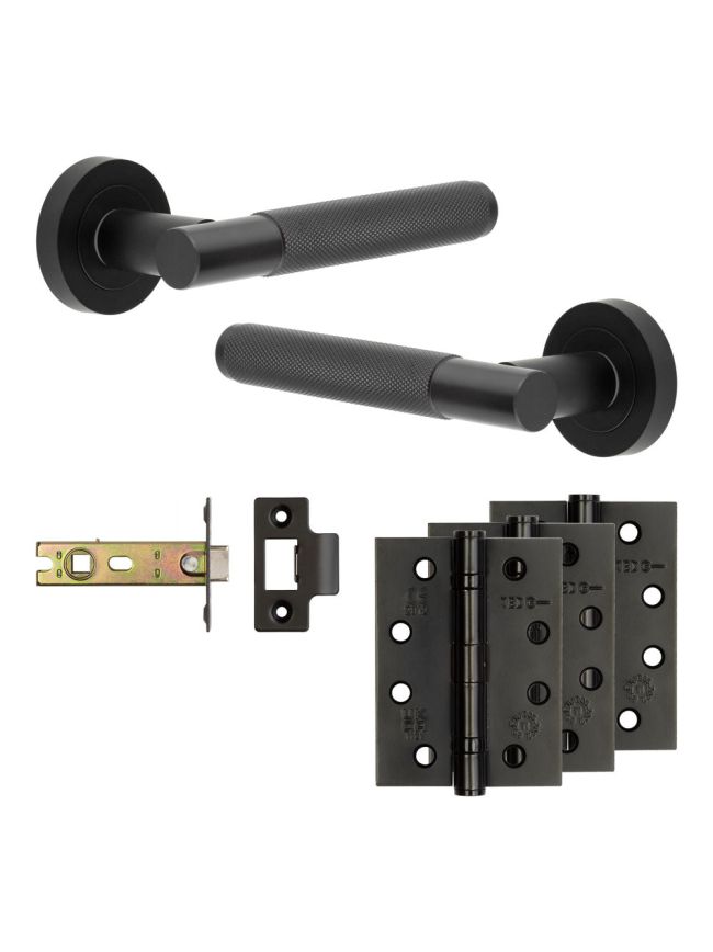 Complete Bari Door Handle Pack - Internal Doors - Matt Black - 76mm / 4-inch Hinges - JE-D4A-MB