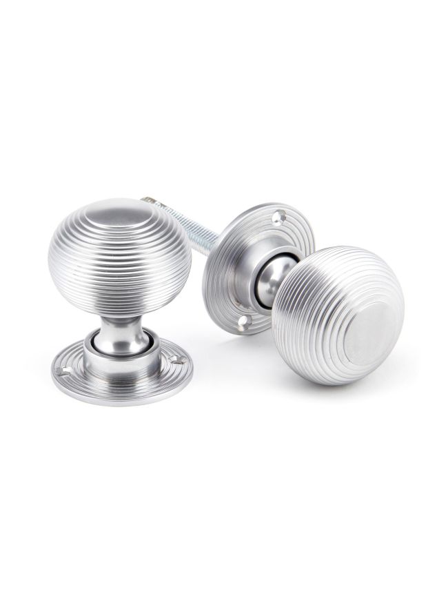 Satin Chrome Heavy Beehive Mortice/Rim Knob Set