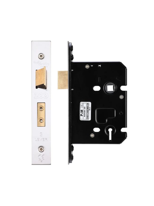 Zoo Hardware 3 Lever Sash Lock - 76mm C/W PVD Forend and Strike - Satin Stainless