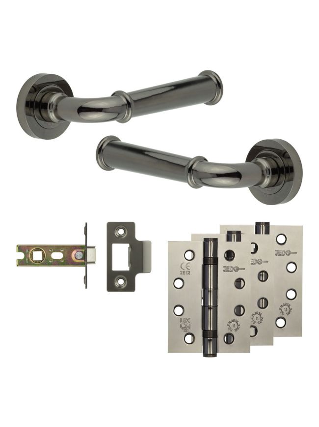 Complete Classic Door Handle Pack - Internal Doors - Black Nickel - 64mm / 4-inch Hinges - JE-A1A-BN