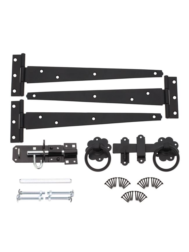 10" 250mm Plain Ring Gate Ironmongery Kit Black
