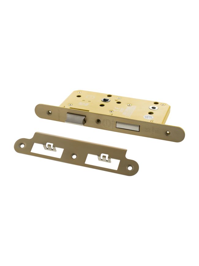Atlantic DIN Radius Heavy Duty Bathroom Lock Single Turn 60mm backset - Satin Brass