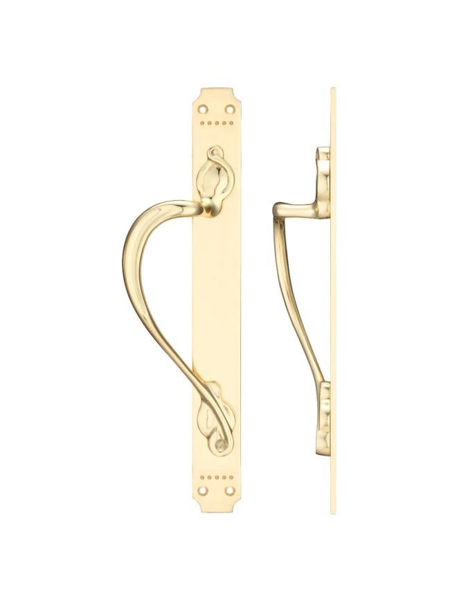 Zoo Hardware Cast Brass Pull Handle with Art Nouveau Backplate - Left Handed - 377 x 42mm