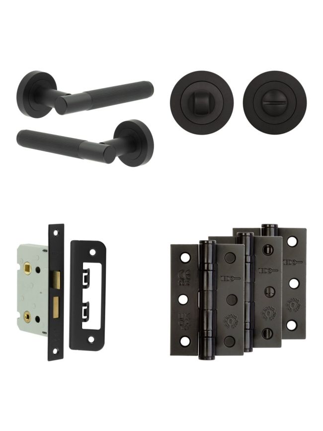 Complete Venice Door Handle Pack - Bathroom - Black - By Frelan Hardware - JE-F5B3-MB