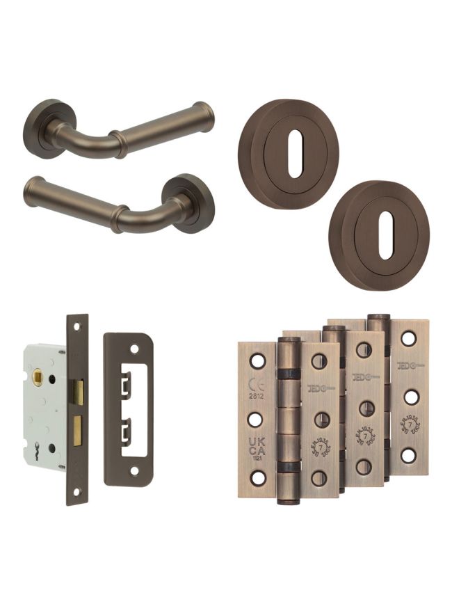 Complete Classic Door Handle Pack - Sashlock - Dark Bronze - 65mm / 3-inch Hinges - JE-A7B8-DB