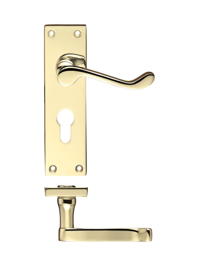 Zoo Hardware Project Victorian scroll lever on euro backplate -150mm x 40mm - Electro Brass