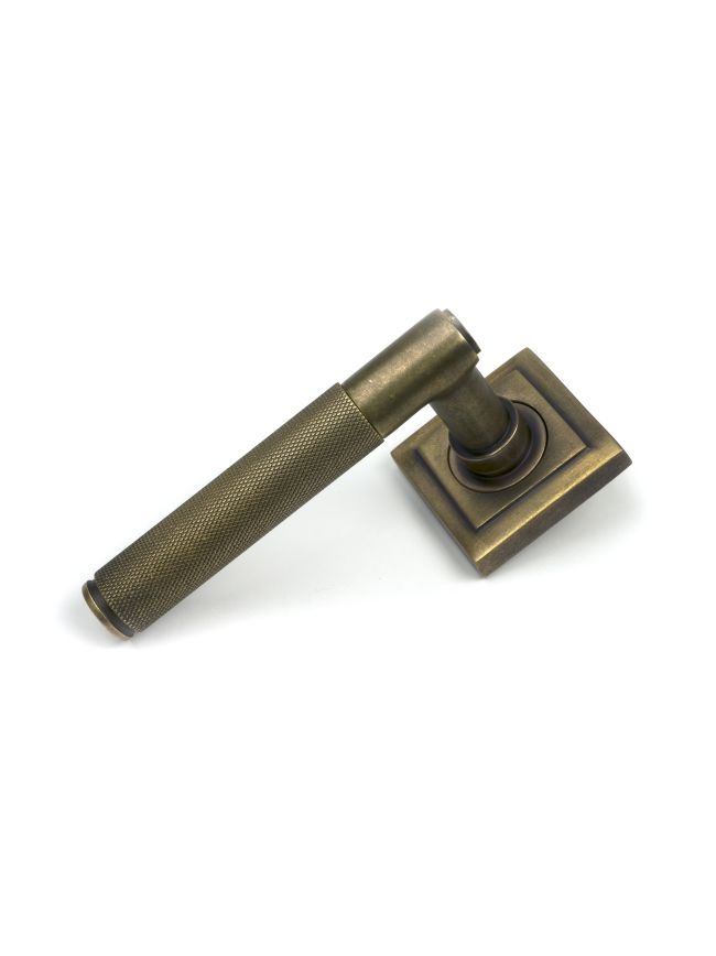 Burnished Brass Brompton Lever on Rose Set (Square) - Unsprung