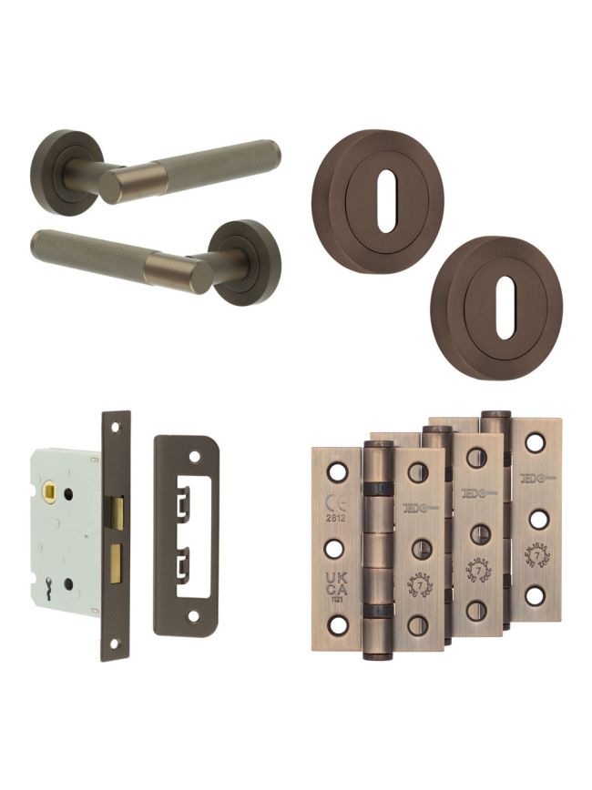 Complete Bari Door Handle Pack - Sashlock - Dark Bronze - 76mm / 3-inch Hinges - JE-D8B8-DB
