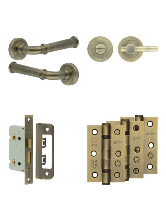 Complete Classic Door Handle Pack - Bathroom - Antique Brass - By Frelan Hardware - JE-A5B2-AB