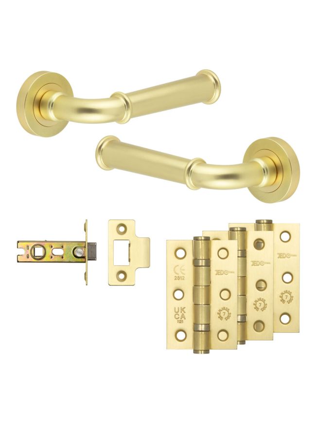 Complete Classic Door Handle Pack - Internal Doors - Satin Brass - 64mm / 3-inch Hinges - JE-A1B-SB