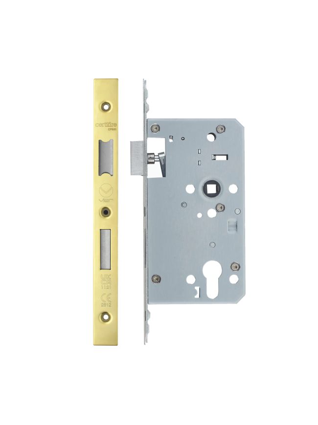 Zoo Hardware Din Euro Sashlock- Backset 60mm - 2 Pc Forend - Square - PVDG- Single Throw - Gold
