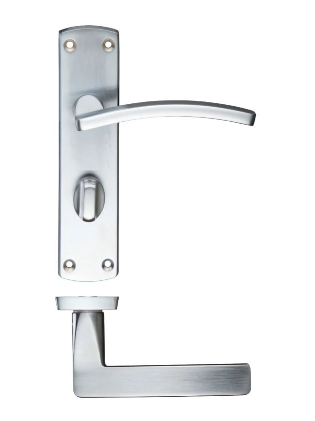 Zoo Hardware Toledo lever on bathroom backplate - Satin Chrome