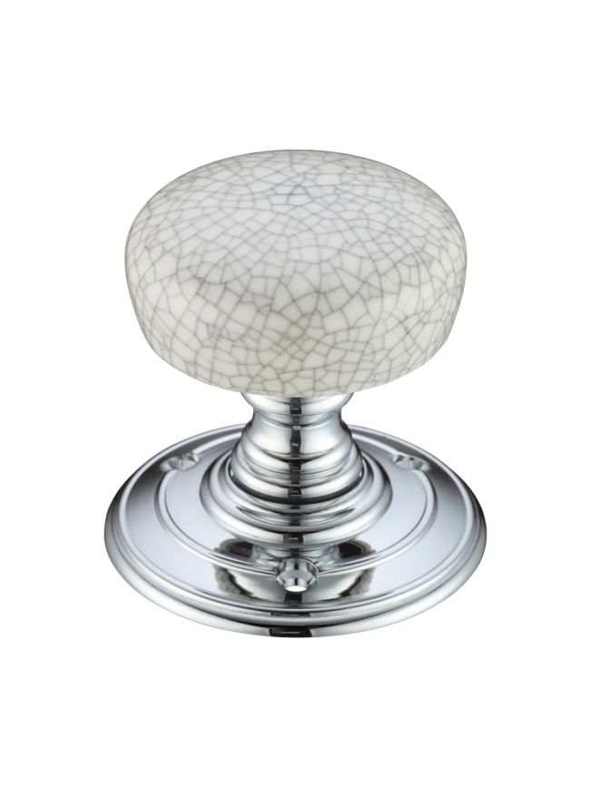 Zoo Hardware Porcelain Mortice Knob - Grey Crackle / Polished Chrome