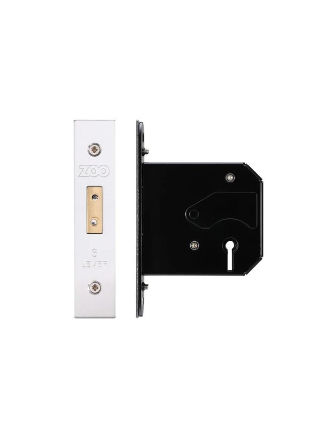Zoo Hardware 3 Lever Replacement Dead Lock - 76mm c/w PVD Forend and Strike - Satin Stainless
