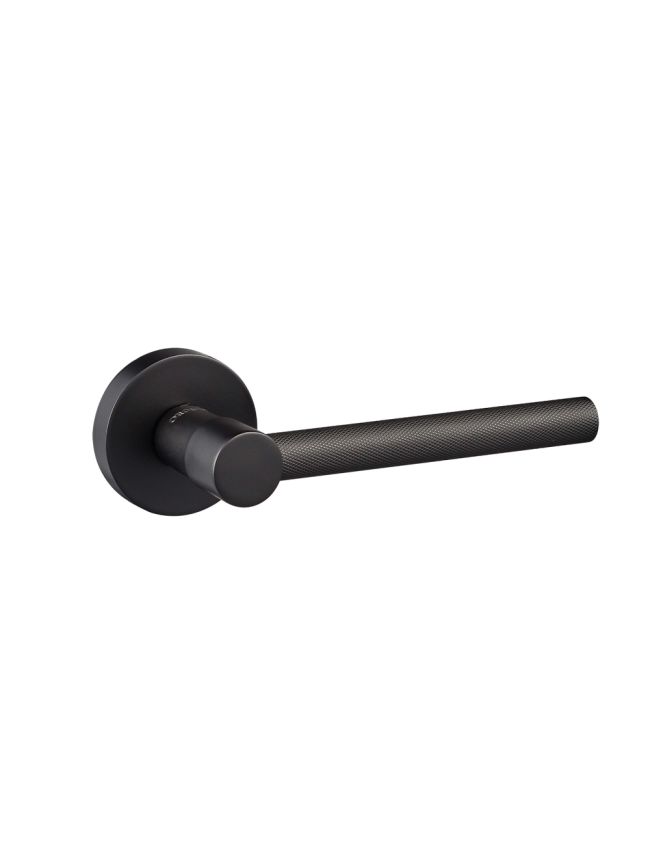 Oro & Oro Stradi Lever Door Handle on Round Rose - Matt Black (Pair)