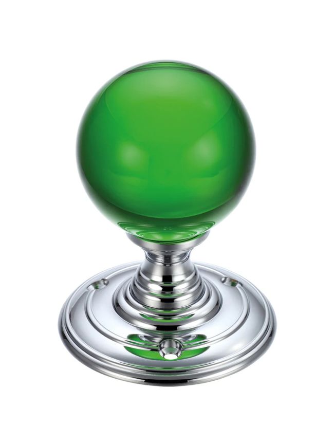 Zoo Hardware Glass Ball Mortice Knob - 55mm - Polished Chrome / Green Glass