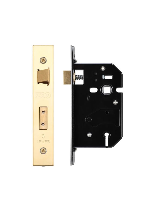 Zoo Hardware 3 Lever Replacement Sash Lock - 64mm c/w PVD Forend and Strike
