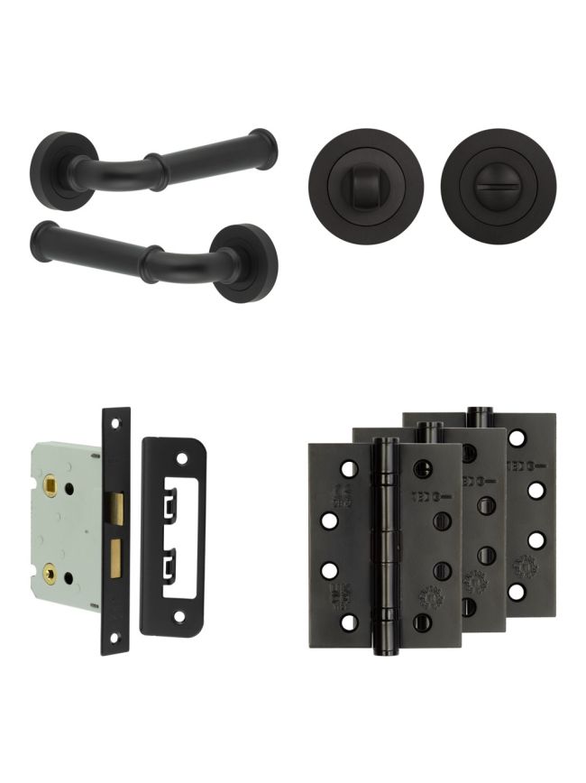 Complete Classic Door Handle Pack - Bathroom - Black - By Frelan Hardware - JE-A6A3-MB