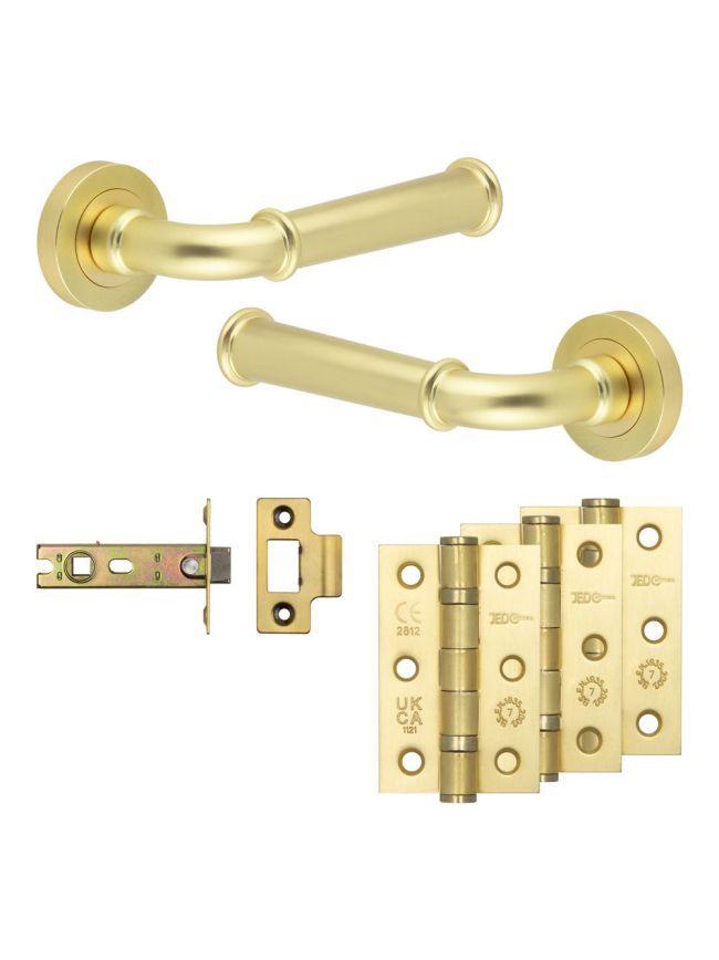 Complete Classic Door Handle Pack - Internal Doors - Satin Brass - 76mm / 3-inch Hinges - JE-A3B-SB