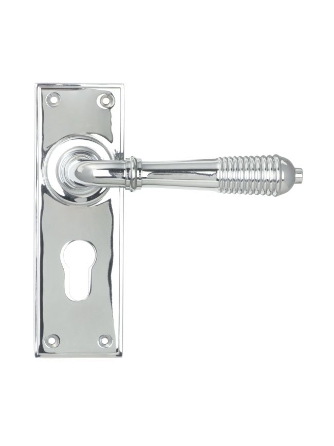 Polished Chrome Reeded Lever Euro Lock Set