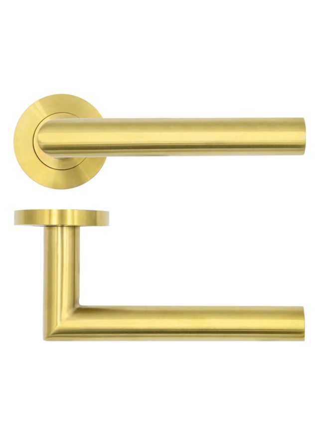 Zoo Hardware Lugano Lever on Round Rose - PVD Satin Brass