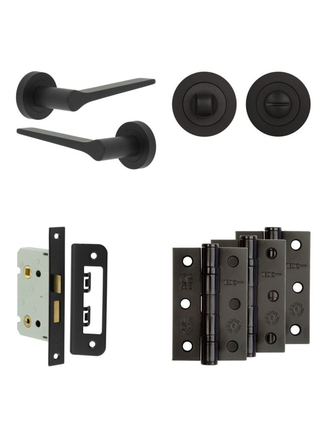 Complete Gio Door Handle Pack - Bathroom - Black - By Frelan Hardware - JE-E5B3-MB