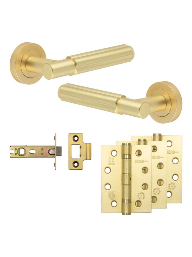 Complete Bloom Door Handle Pack - Internal Doors - Satin Brass - 76mm / 4-inch Hinges - JE-B3A-SB