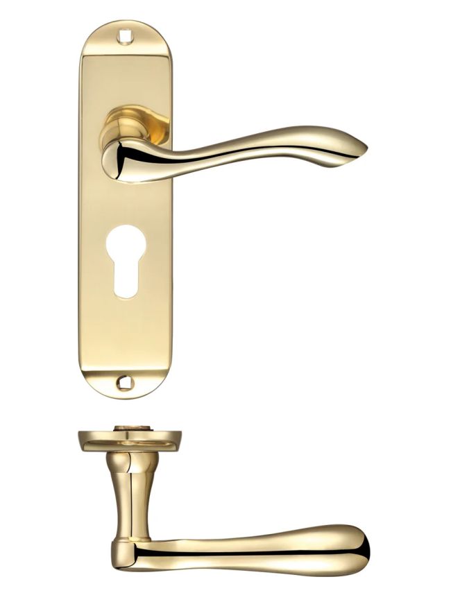Zoo Hardware Arundel Lever Euro Lock (47.5mm c/c) Furniture - Short Plate 175 x 42mm - Brass