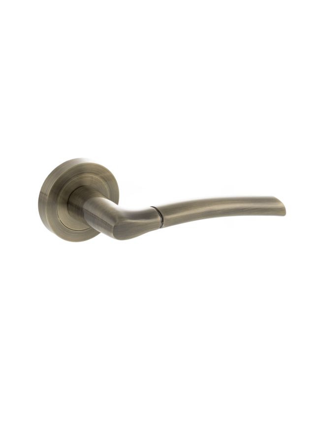 STATUS Indiana Lever Door Handle on Round Rose - Antique Brass (Pair)