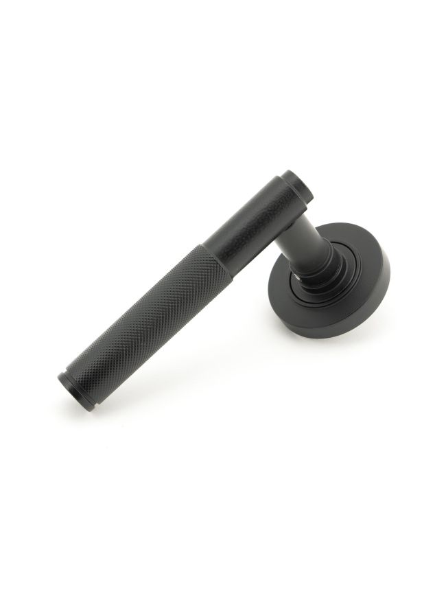 Matt Black Brompton Lever on Rose Set (Plain) - Unsprung