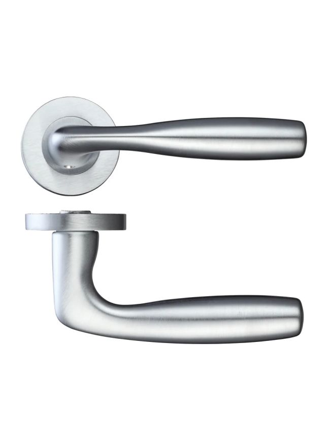 Zoo Hardware Corvus lever on round rose - Satin Chrome