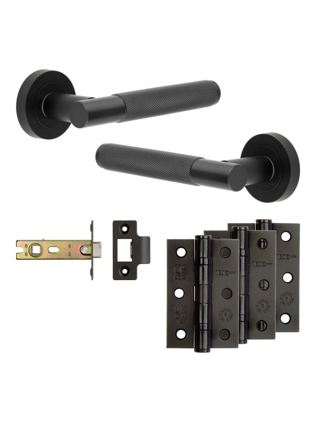 Complete Bari Door Handle Pack - Internal Doors - Matt Black - 76mm / 3-inch Hinges - JE-D4B-MB
