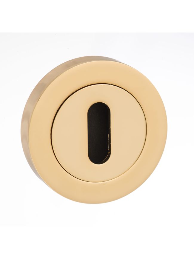 Mediterranean Key Escutcheons on Round Rose - Polished Brass (Pair)