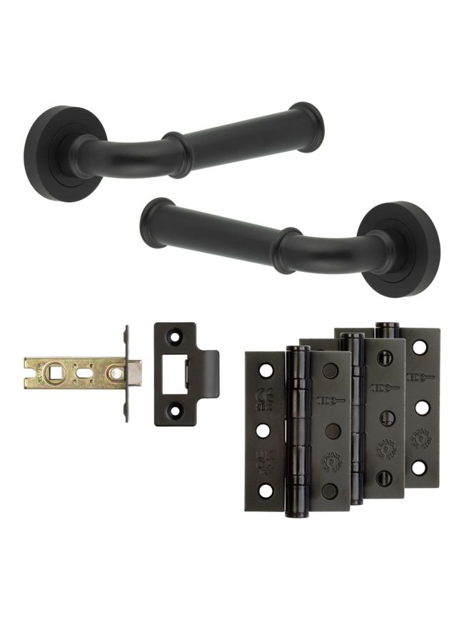 Complete Classic Door Handle Pack - Internal Doors - Matt Black - 64mm / 3-inch Hinges - JE-A2B-MB