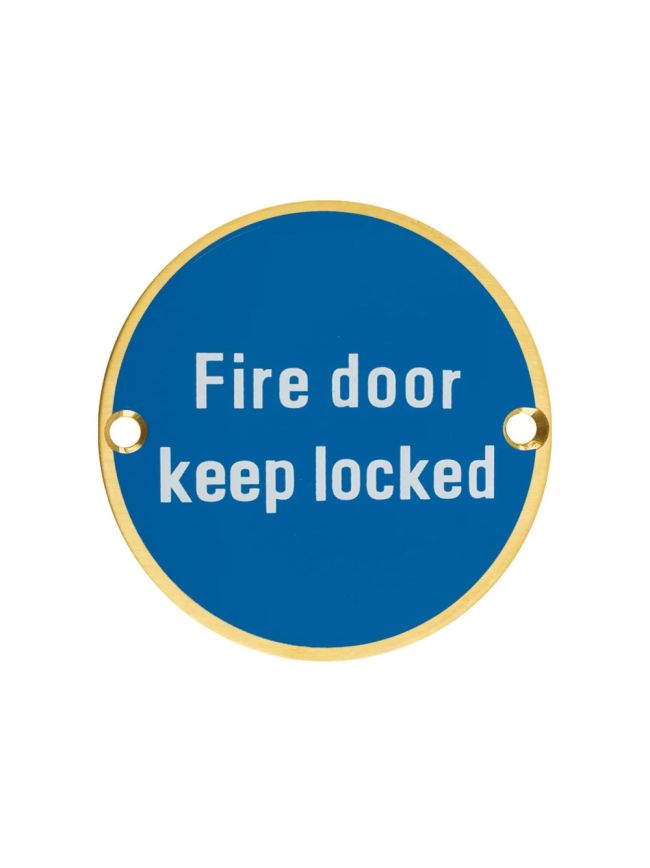 Zoo Hardware Fire Door Keep Locked - 76mm dia - PVD Satin Brass