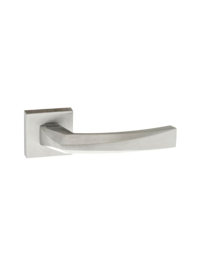 Forme Crystal Lever Door Handle on Minimal Square Rose - Satin Chrome (Pair)