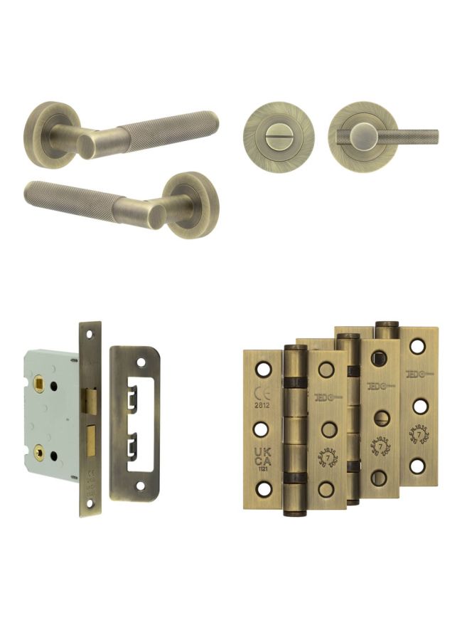 Complete Bari Door Handle Pack - Bathroom - Antique Brass - By Frelan Hardware - JE-D6B1-AB