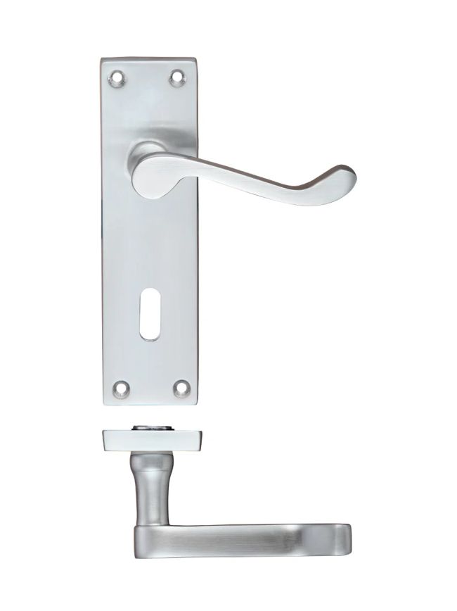 Zoo Hardware Project Victorian scroll lever on lock backplate - 150mm x 40mm - Satin Chrome