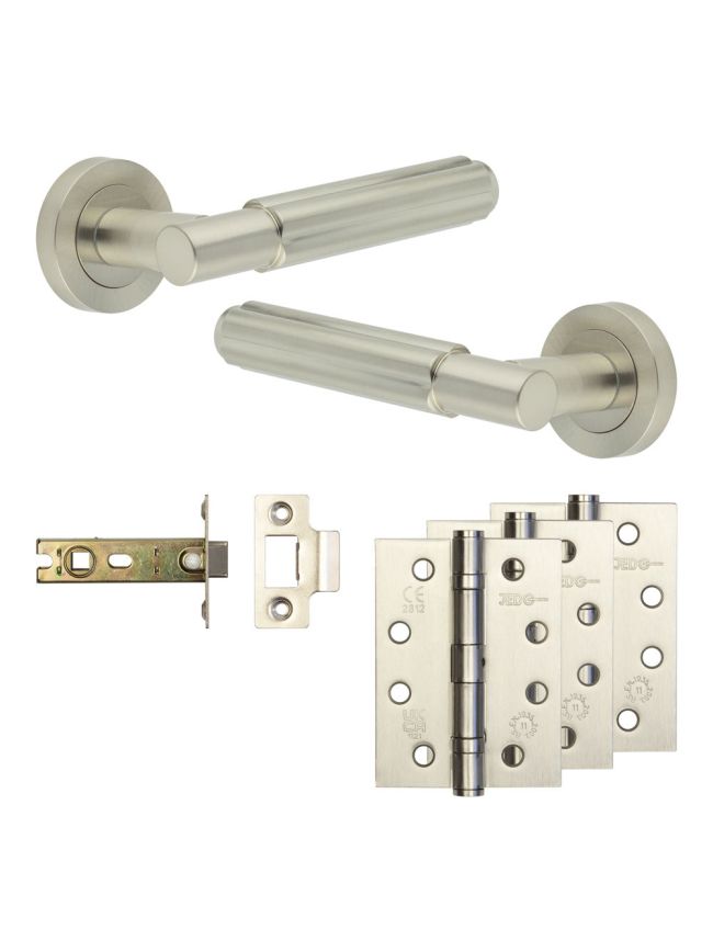 Complete Bloom Door Handle Pack - Internal Doors - Satin Nickel - 76mm / 4-inch Hinges - JE-B3A-SN