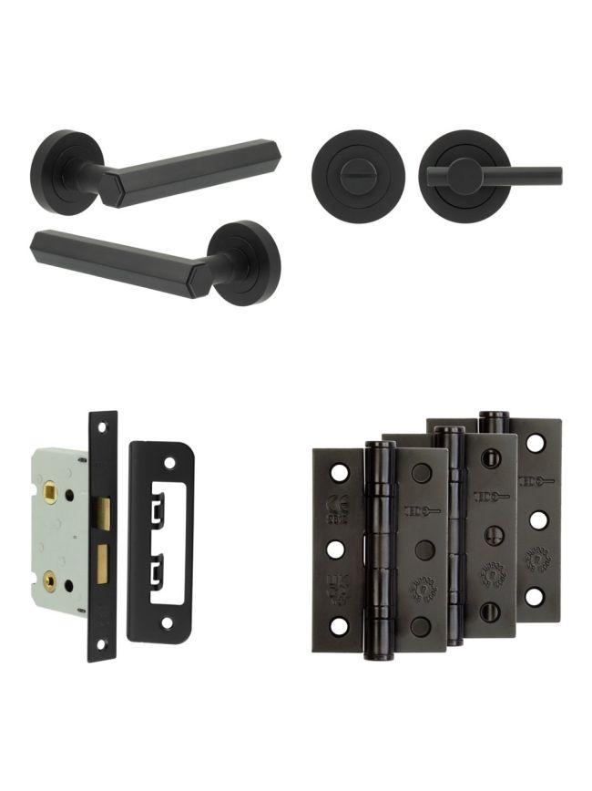 Complete Hex Door Handle Pack - Bathroom - Black - By Frelan Hardware - JE-C5B2-MB