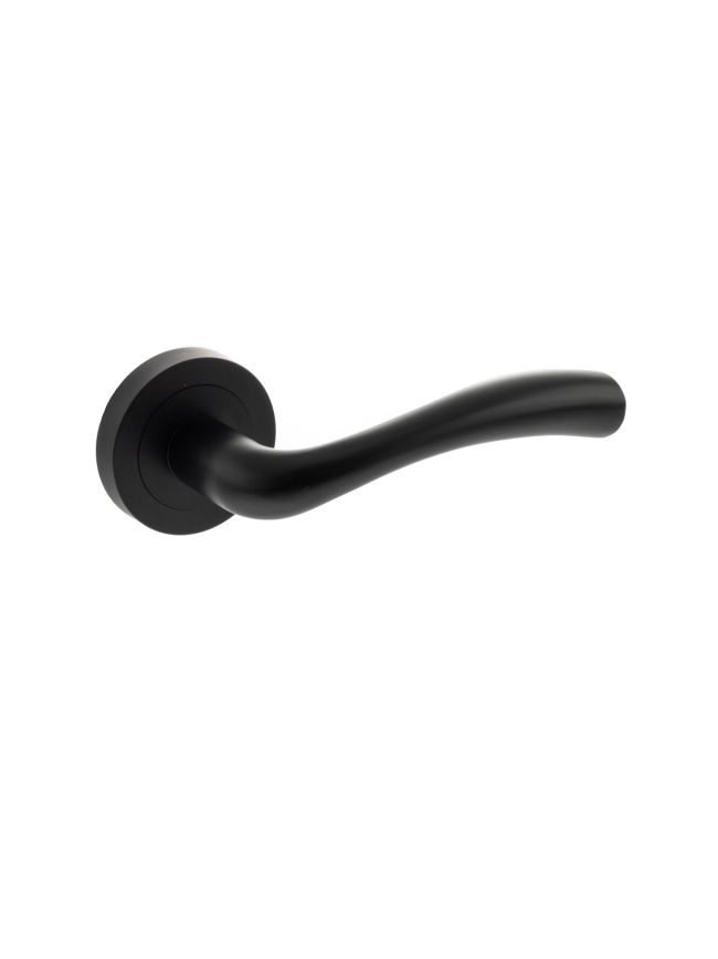 STATUS Texas Lever Door Handle on Round Rose - Matt Black (Pair)