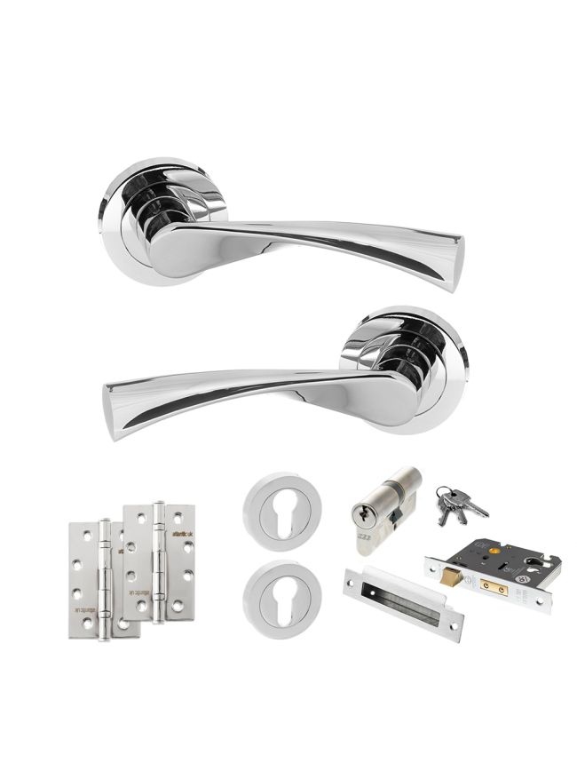 STATUS Colorado Door Handle Pack (Euro Lock Set - 3" CE Sashlock, 4" Slim Knuckle Hinges x2) - Polished Chrome