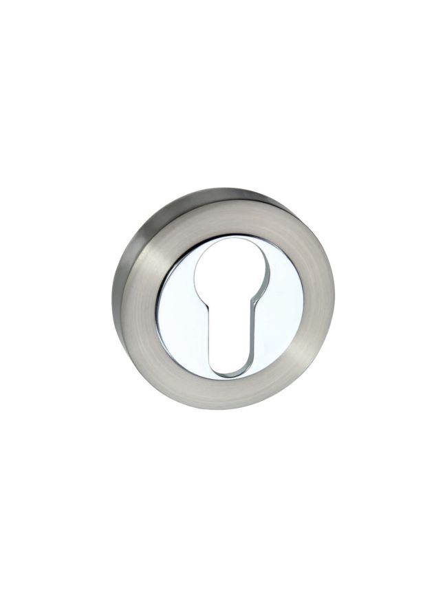 Senza Pari Euro Escutcheons on Round Rose - Satin Nickel/Polished Chrome (Pair)