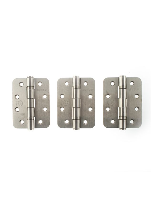 Atlantic Radius Corner Ball Bearing Hinges Grade 13 Fire Rated 4" X 3" X 3mm set of 3 - Satin Stainless Steel