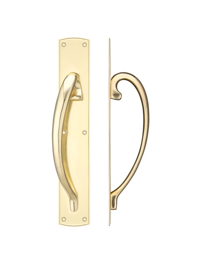 Zoo Hardware Cast brass pull handle with backplate - 457mm - left hand