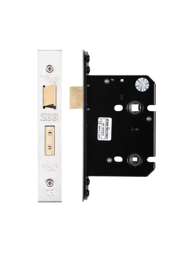 Zoo Hardware Bathroom Lock - 76mm C/W PVD Forend and Strike - Satin Stainless