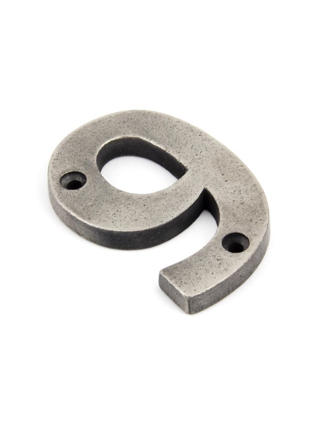 Antique Pewter Numeral 9