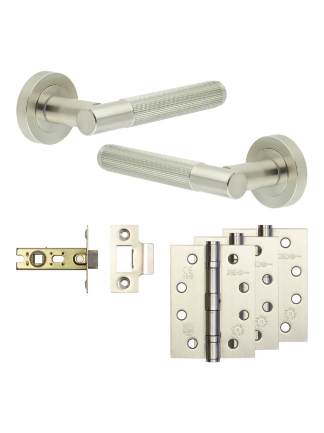 Complete Venice Door Handle Pack - Internal Doors - Satin Nickel - 64mm / 4-inch Hinges - JE-F1A-SN